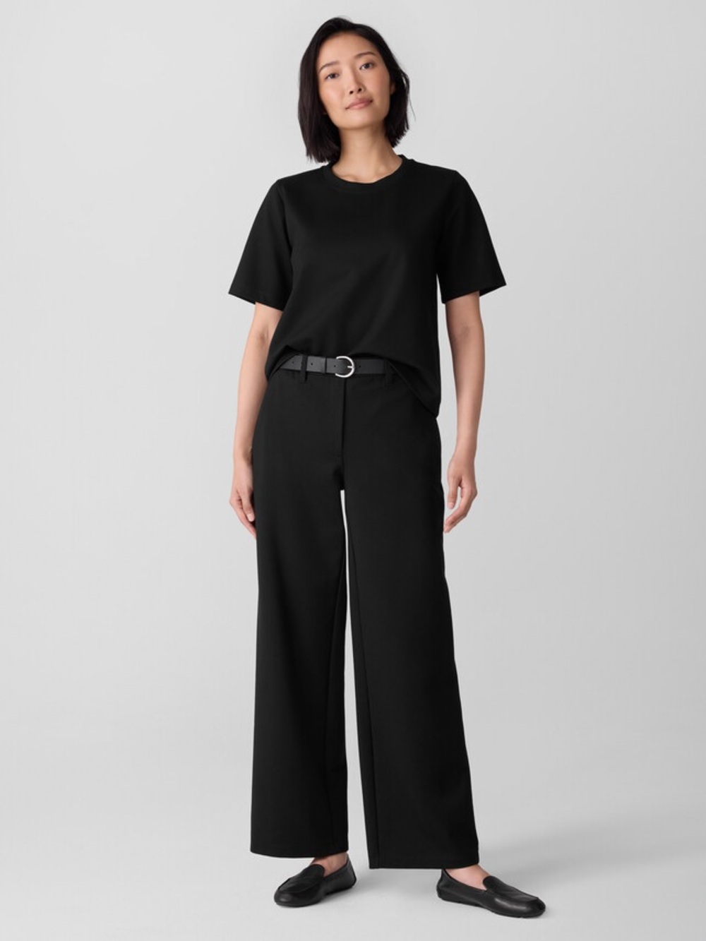 Eileen Fisher Washable Flex Ponte Wide Trouser Pant Easy Fit, Size Large Petite